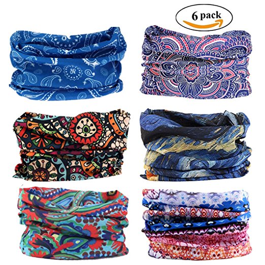 FAYBOX 6pcs Magic Wide Wicking Headbands For Men and Women Outdoor Headwear Bandana Sports Scarf Tube UV Face Mask for Workout Yoga Running