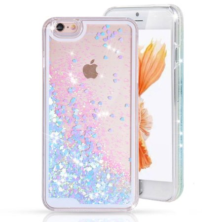 Urberry Iphone 7 Case,Running Glitter Cover, Sparkle Love Heart, Creative Design Flowing Liquid Floating Luxury Bling Glitter Sparkle Hard Case for 4.7 inch iPhone 7 with a Screen Protector