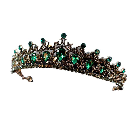 Black Green Crystal Bridal Tiaras Crown Vintage Hair Accessories Wedding Rhinestone Diadem Pageant Crowns