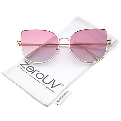 zeroUV - Women's Oversize Slim Metal Frame Gradient Colored Flat Lens Cat Eye Sunglasses 58mm