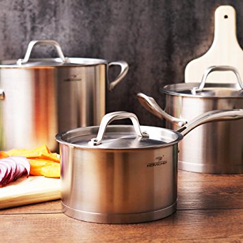 HOMI CHEF 6-Piece Matte Polished Stainless Steel Cookware Set with Lid (1 Sauce Pan   2 Stock Pots, Straight Sided, Nickel Free, No Coating) - Professional Nonstick Cast Iron Pot/Pan Stainless Steel
