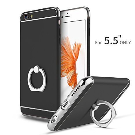 iPhone 6 Plus Case,iPhone 6s Plus Case,Myriann 3 in 1 Ultra Thin Hard Protective Luxury Case Cover for iPhone 6 Plus/iPhone 6s Plus(5.5Inch)with 360 Degree Rotating Ring Kickstand(Black)