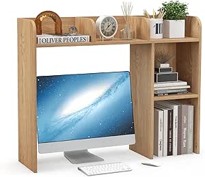 Giantex Desktop Bookshelf, Wood Desk Hutch Organizer for 27 Inch Computer Monitor, Countertop Storage Display Rack with 5 Shelves, Multipurpose Desktop Shelf Bookcase for Dorm Office Home, Natural