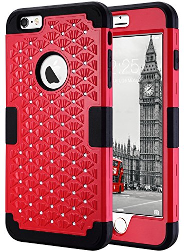 iPhone 6s Plus Case, iPhone 6 Plus Case Glitter, ULAK 3D Bling Rhinestone Heavy Duty Shockproof Hybrid Hard PC Soft Silicone Rubber Protective Case for iPhone 6 Plus / iPhone 6s Plus 5.5inch - Red