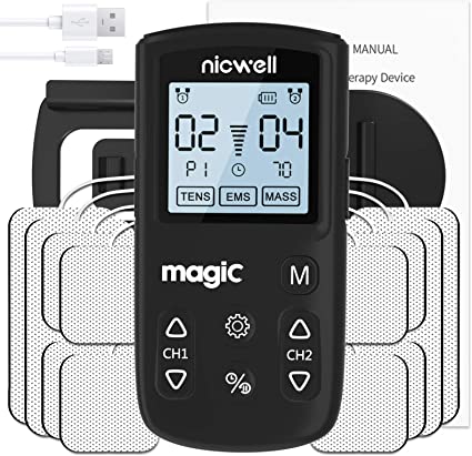 TENS Unit Muscle Stimulator - Nicwell TENS EMS Massage Muscle Stimulator Machine with Dual Channel and 12 Pads ＆ 22 Modes Muscle Stimulator for Pain Relief & Muscle Strength