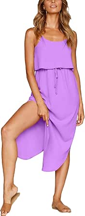 Women's Adjustable Strappy Split Summer Beach Casual Midi Dress…………