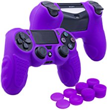 YoRHa Perfect Grip No Smell Silicone Cover Skin Case for Sony PS4/slim/Pro controller x 1(purple) With Pro thumb grips x 8