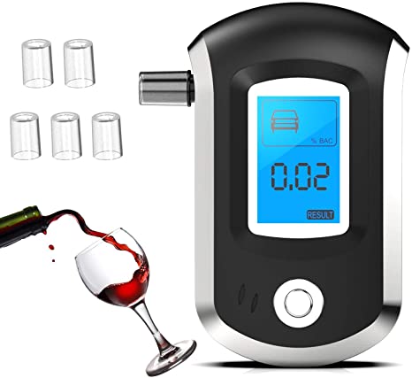 GAMRY Professional Breathalyzer, Portable Breath Alcohol Tester with Audio Warning and LCD Screen Auto Power Off for Personal Home Use, Breath Alcohol Detector (with 5 Mouthpieces)