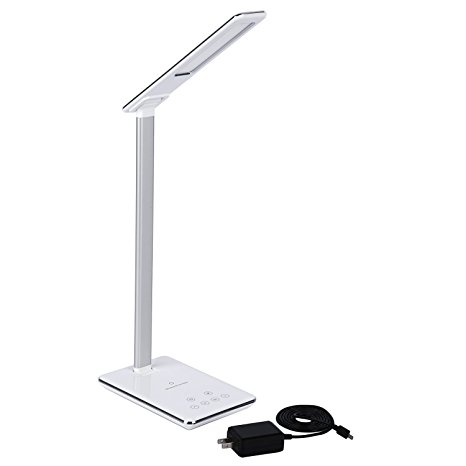 Dimmable LED Desk Lamp - YKS Folding Table Lamp 4 Lighting Modes, 5-Level Dimmer Touch-Sensitive Control - USB Charging Port - Wireless charger for All Qi-Enabled Devices (LED Desk Lamp | White)