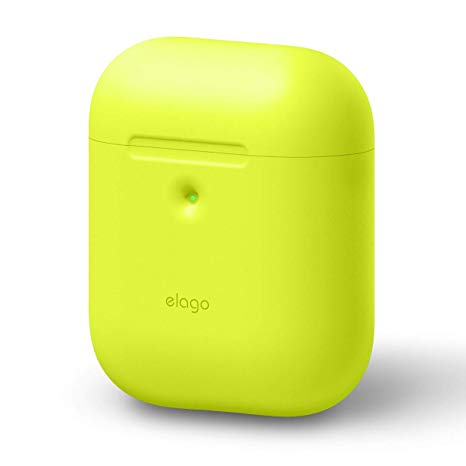 elago AirPods Silicone Case [Neon Yellow] - [Front LED Visible][Supports Wireless Charging][Extra Protection][2019 Latest Model] - for AirPods 2 Wireless Charging Case