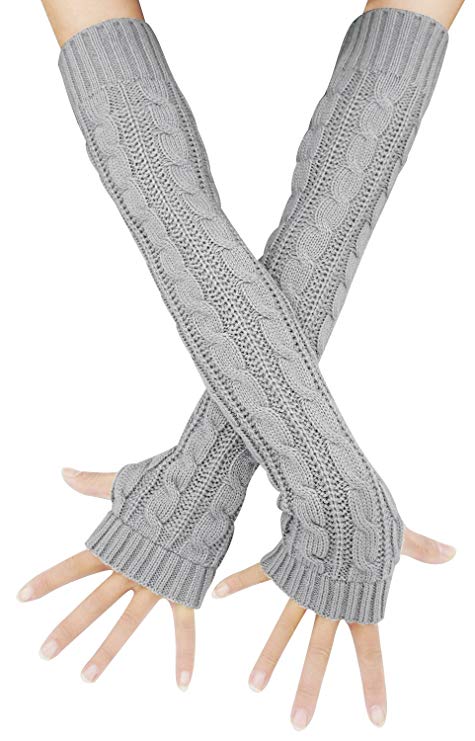 Womens Winter Warm Over Elbow Long Fingerless Thumb Hole Gloves Mittens Knitted Arm Warmer