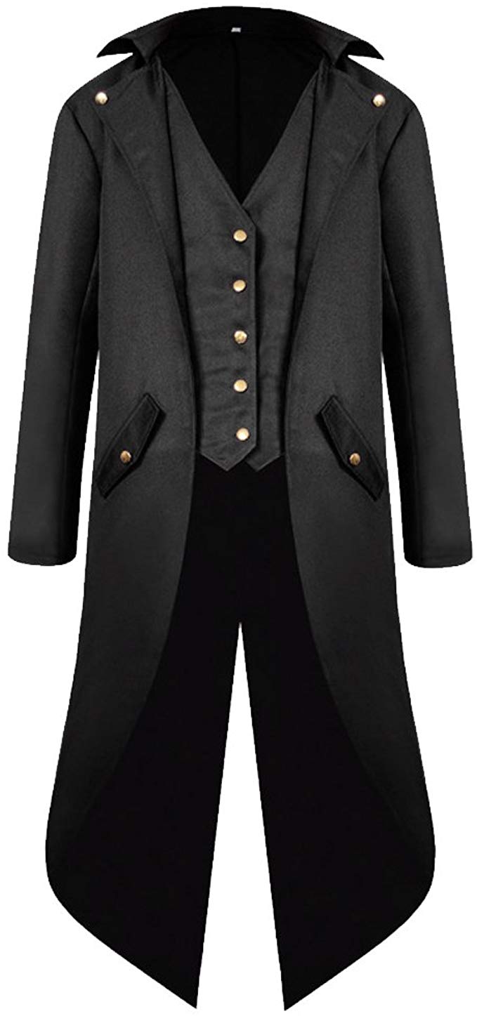 H&ZY Men's Steampunk Vintage Tailcoat Jacket Gothic Victorian Frock Coat Uniform Halloween Costume