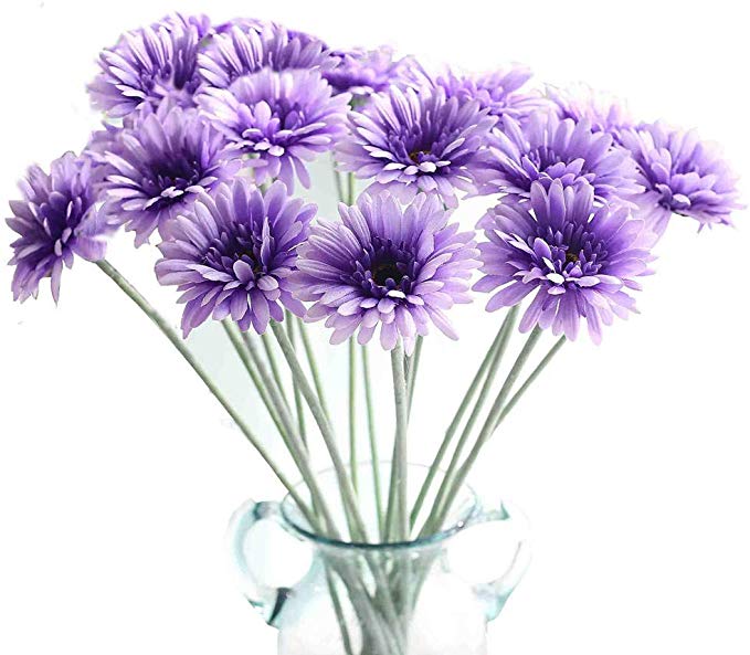 KIRIFLY Artificial Flowers,Fake Silk Sunflowers Bulk Flowers 22" Tall Wedding Decoration Realistic Daisy Bouquet Decor Plastic Gerbera Flower Arrangements Table Centerpieces 10pcs(Purple)
