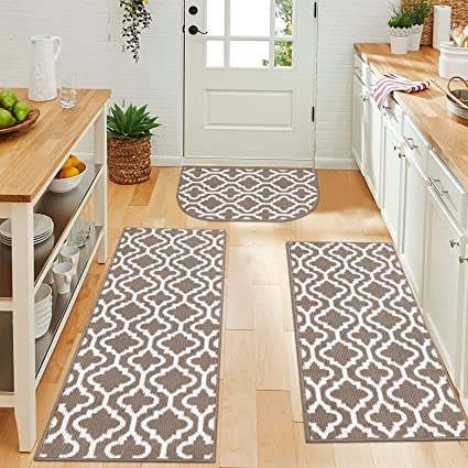 HEBE Kitchen Rug Sets 3 Piece with Runner Washable Kitchen Rugs and Mats Set Non Slip Kitchen Floor Mat Rug Runner Absorbent Laundry Room Rug Runner for Entryway Hallway