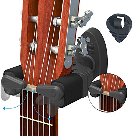 LC Prime Guitar Wall Mount Hanger, Auto Lock Design, Fits Acoustic Electronic Guitar Bass Plastic Black (Upgrade Auto Lock Design 2 Packs)