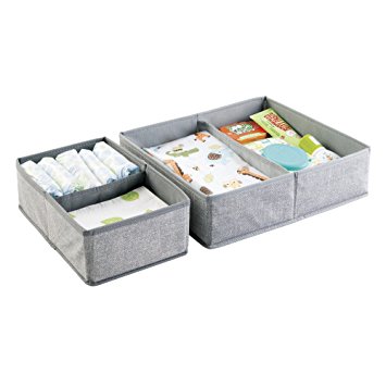 mDesign Fabric Baby Nursery Closet Organizer for Clothing, Towels, Diapers, Lotion, Wipes - Set of 2, 4 Compartments, Gray