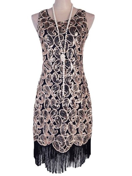 Vijiv Women's 1920s Gastby Sequined Embellished Fringed Paisley Flapper Dress