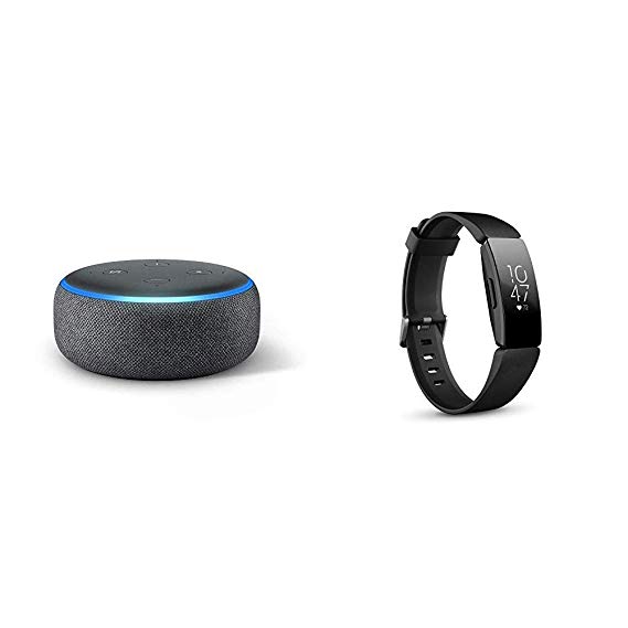 Fitbit Inspire HR Health & Fitness Tracker with Auto-Exercise Recognition, 5 Day Battery, Sleep & Swim Tracking, Black   Echo Dot (3rd Gen), Charcoal