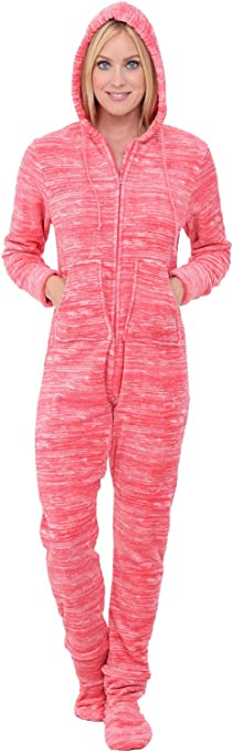 Alexander Del Rossa Women's Warm Fleece One Piece Hooded Footed Pajamas, Adult Onesie with Hood for Winter