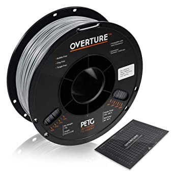 OVERTURE PETG Filament 1.75mm with 3D Build Surface 200 x 200 mm 3D Printer Consumables, 1kg Spool (2.2lbs), Dimensional Accuracy  /- 0.05 mm, Fit Most FDM Printer (Light Gray)