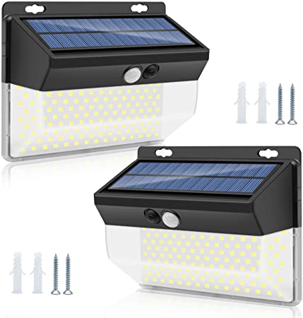 Solar Lights Motion Sensor, 262 LEDs Outdoor Lights Upgraded Solar Wall Light Wireless, 3 Modes (Security/ Permanent On All Night/ Smart Brightness Control ) with IP65 Waterproof, Wide Angle (2 Pack)