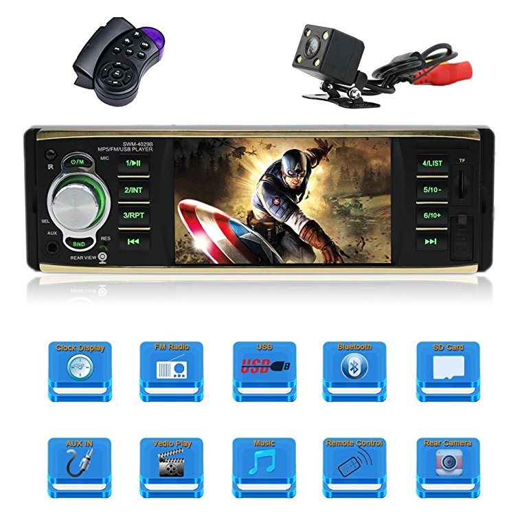 4.1 Inch Car stereo MP5 player Single Din Car stereo with bluetooth Car radio audio support Steering Wheel Control Rear View Camera Support USB AUX IN, TF Card
