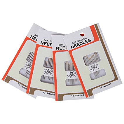 Home-X Self-Threading Needles. Set of 48 (4 Packages of 12)