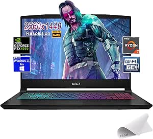 MSI Katana A15 AI 15.6" QHD (2560x1440) Gaming Laptop，AMD Ryzen 7 8845HS, NVIDIA GeForce RTX 4070 8GB GDDR6, Backlit Keyboard, WiFi 6E,W/Mouse Pad (Windows 11 Pro, 32GB RAM|1TB PCIe SSD)