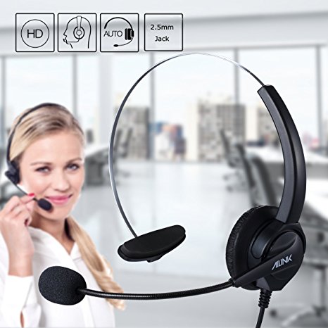 Ailink 2.5mm Monaural Corded Headset, Noise Cancelling Headphone For Desk Phone, Telephone Counseling Services, Insurance, Hospitals