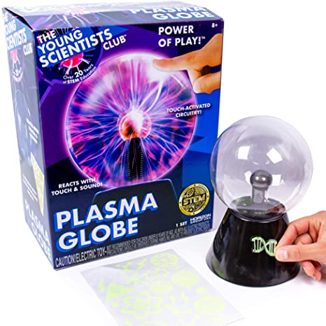 Horizon Group USA The Young Scientists Club Touch & Sound Activated Plasma Globe, Stem Science, Interactive Electronic Touch & Sound Sensitive Desk Lamp Plasma Globe (204762)