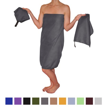 Microfiber Travel Towel Set (3 Towels) with Large 30 X 60" Body Towel | Ultra-absorbent, Antibacterial, Quick Dry Towel | High Quality Fast Drying Towels, Also Excellent Camping Towel.