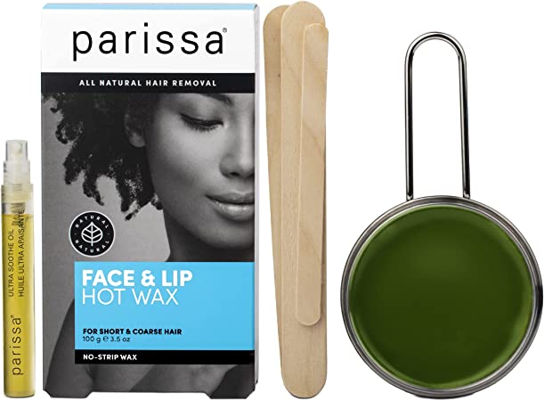 Parissa No-Strip Face & Lip Hot Wax Kit for Short & Coarse Hair Removal At-Home Waxing Kit on Face, Chin, and Upper Lip