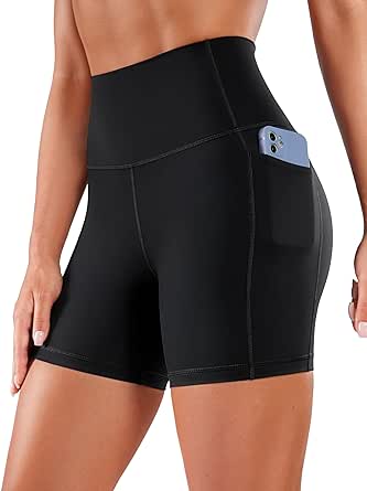 CRZ YOGA Women's Naked Feeling Biker Shorts - 4''/ 5''/ 6''/ 8'' High Waisted Yoga Gym Spandex Shorts Side Pockets