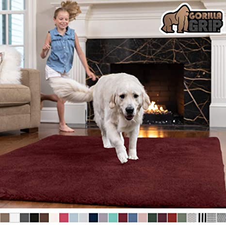 GORILLA GRIP Original Faux-Chinchilla Area Rug, 5x7 Feet, Super Soft and Cozy High Pile Washable Carpet, Modern Rugs for Floor, Luxury Shag Carpets for Home, Nursery, Bed and Living Room, Burgundy