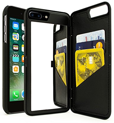 iPhone 7 Plus Case, Bastex Black Hidden Back Wallet Mirror Case with Stand Feature and Card Holder for Apple iPhone 7 Plus