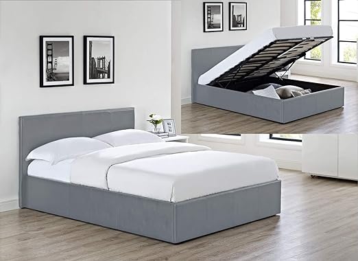 Siesta Luna - 4FT6 Double Faux Leather Ottoman Storage Bed in Grey Faux Leather