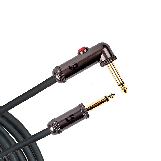 D'Addario 10' Circuit Breaker Instrument Cable with Latching Cut-Off Switch, Right Angle Plug