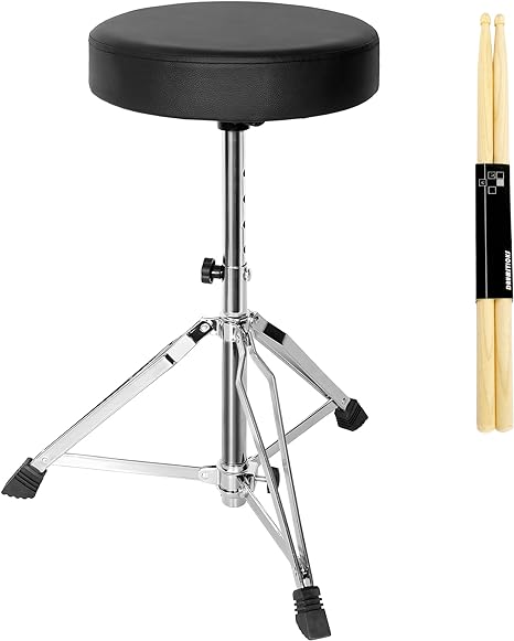AKOZLIN Drum Throne Drum Stool Padded Seat 15'-21.6' Height Adjustable Round Top Drum Chair with Sturdy Tripod Base, Anti-Slip Rubber Feet Foldable for Drummer,Percussion,Keyboard Players