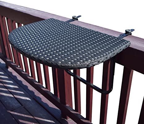 Oakland Living AZ52-BALCONY-TABLE-BK Balcony Railing Wicker Table, Black
