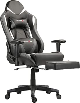 MORFAN Gaming Chair Large Size High Back Office Chair with Footrest Computer Desk Chair Like Silver (Grey)