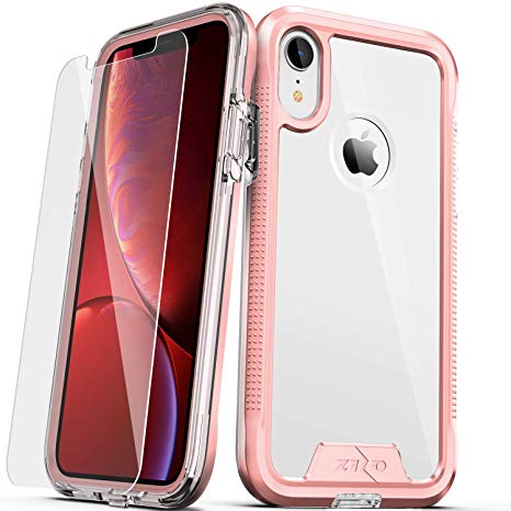 Zizo ION Series Compatible with iPhone XR Case Military Grade Drop Tested with Tempered Glass Screen Protector Rose Gold Clear