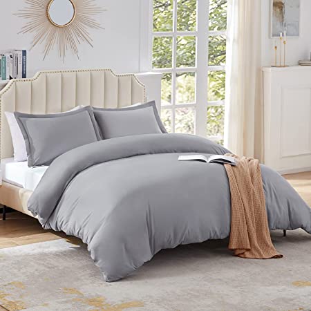 Lifewit Duvet Cover Set King Size Grey Ultra Soft Polyester Microfiber Bedding Duvet Cover Set with Zipper Closure, 3 Pieces, 1 Duvet Cover 104"x90" and 2 Pillow Shams 20"x36"