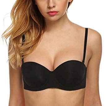 Ekouaer Push Up Strapless Halter Bra Convertible Multiway Lightly Padded Everyday Bras Women's Underwire Supportive Bra