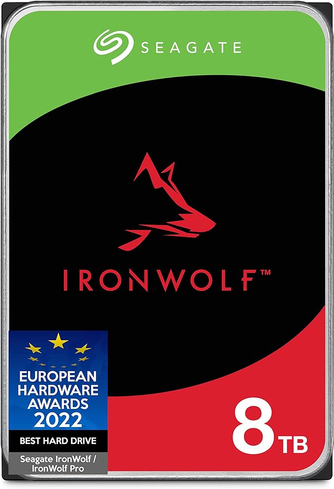 Seagate IronWolf 8 TB interne Festplatte NAS HDD, 3.5 Zoll, 5400 U/Min, 256 MB Cache, SATA 6 Gb/s, silber, inkl. 3 Jahre Rescue Service, Modellnr.: ST8000VN002