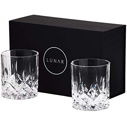 Crystal Whiskey Tumblers by Lunar Oceans. Set of 2 Lead Free Glasses. Gift Boxed. Ideal Present