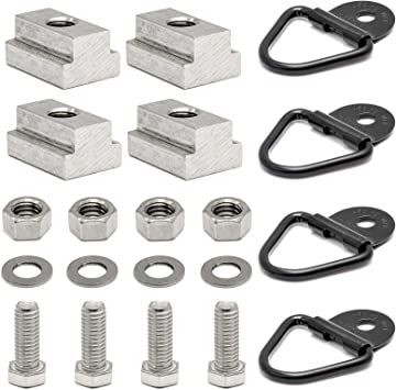Bed Deck Rails Cleat T Slot Nuts Fits Screws with 3/8"-16 Thread 4PCS,Stainless 3/8-16 X 1 Hex Head Bolts 4PCS,Tie Down Anchors Rings Trailers Hook Cargo Bolt 4PCS for Toyota Tundra & Toyota Tacoma