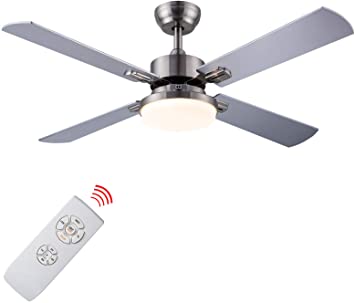 SNJ 52 Inch Ceiling Fan with Lights and Remote Control for Living Room Bedroom Dining Room,Brushed Nickels(4 Blades)