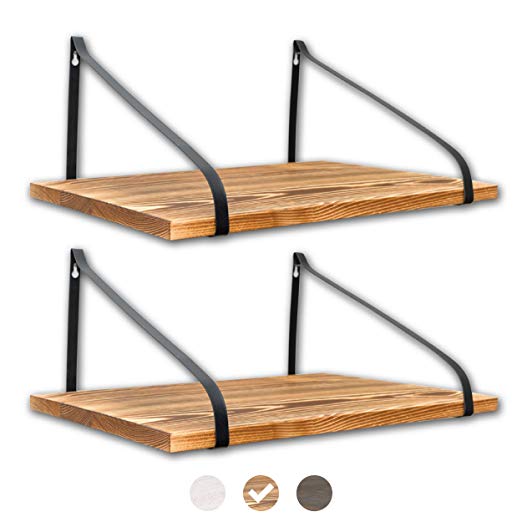 East World Floating Shelves Set of 2 Rustic Shelves Wall Mounted (Torched Brown)