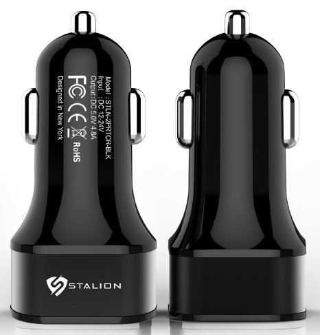 Car Charger Stalion 2-Port Dual Multiple USB Vehicle Charger Universal Portable Rapid Travel Charger Jet Black for All Smartphones Tablets GPS and Cellular Devices