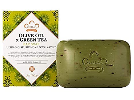 Nubian Bar Soap,Olive and Grn Tea, 5 Ounce, 6 Pack